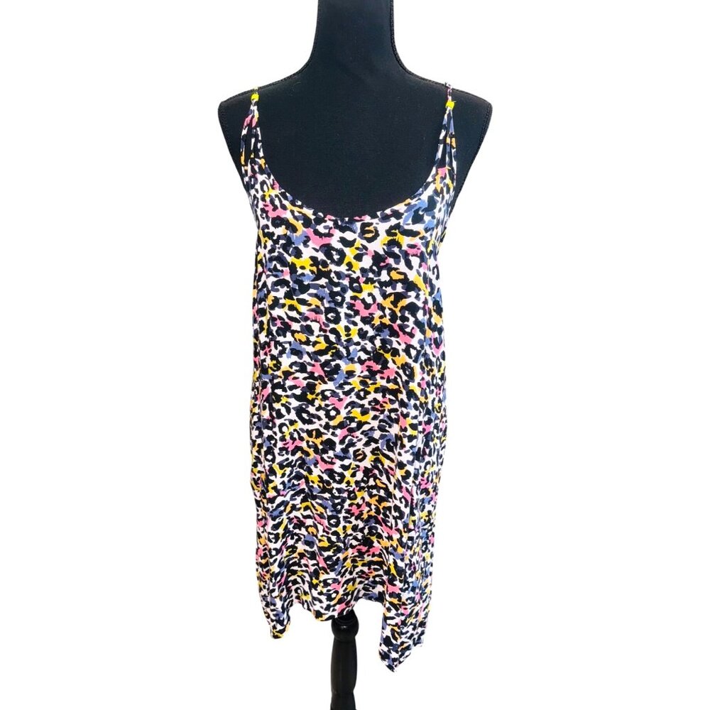 Betsey Johnson Leopard Multicolor Sleeveles Spaghetti Strap Dress M Sundress Y2K